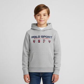 Boys Grey Logo Hooded Top