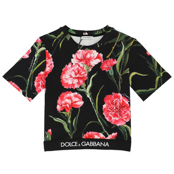 Girls Black Carnation Logo T-Shirt