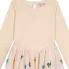 Girls Beige Bow Tulle Dress, 1, hi-res