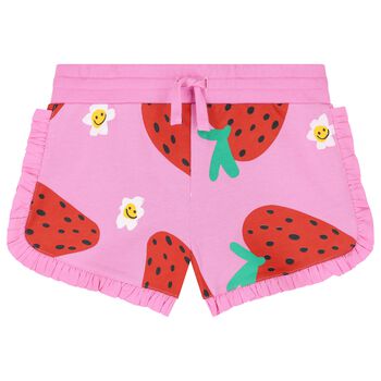 Girls Pink Strawberry Ruffled Shorts