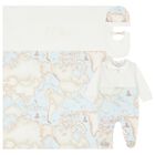 Baby Boys Beige & Blue Geo Map Babygrow Gift Set, 2, hi-res