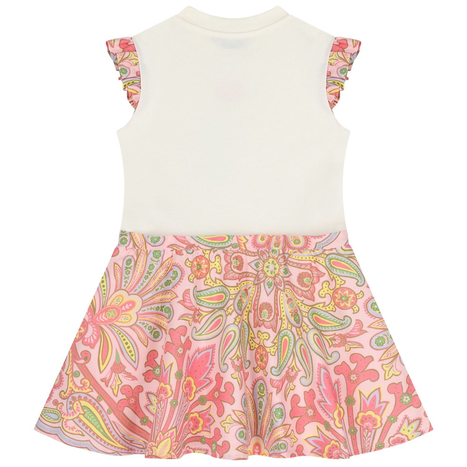 فستان للبنات بنقشة زهور بيزلي باللون العاجي والوردي, 2, hi-res