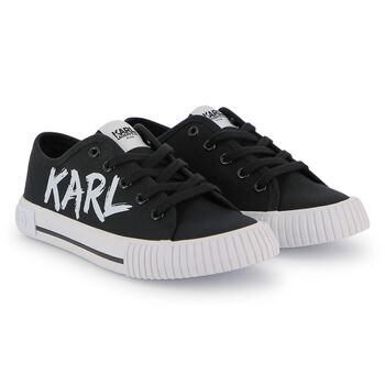Boys Black & White Logo Trainers