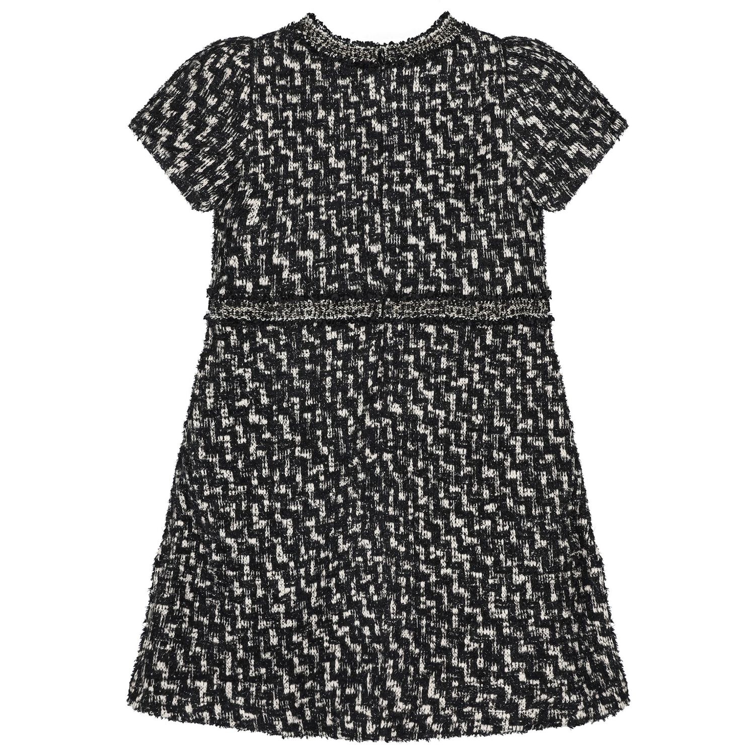 Girls Black & Ivory Tweed Dress, 1, hi-res