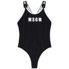 Girls Black Logo Swimsuit, 1, hi-res