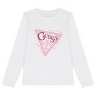 Girls White Glittery Logo Long Sleeve Top, 1, hi-res