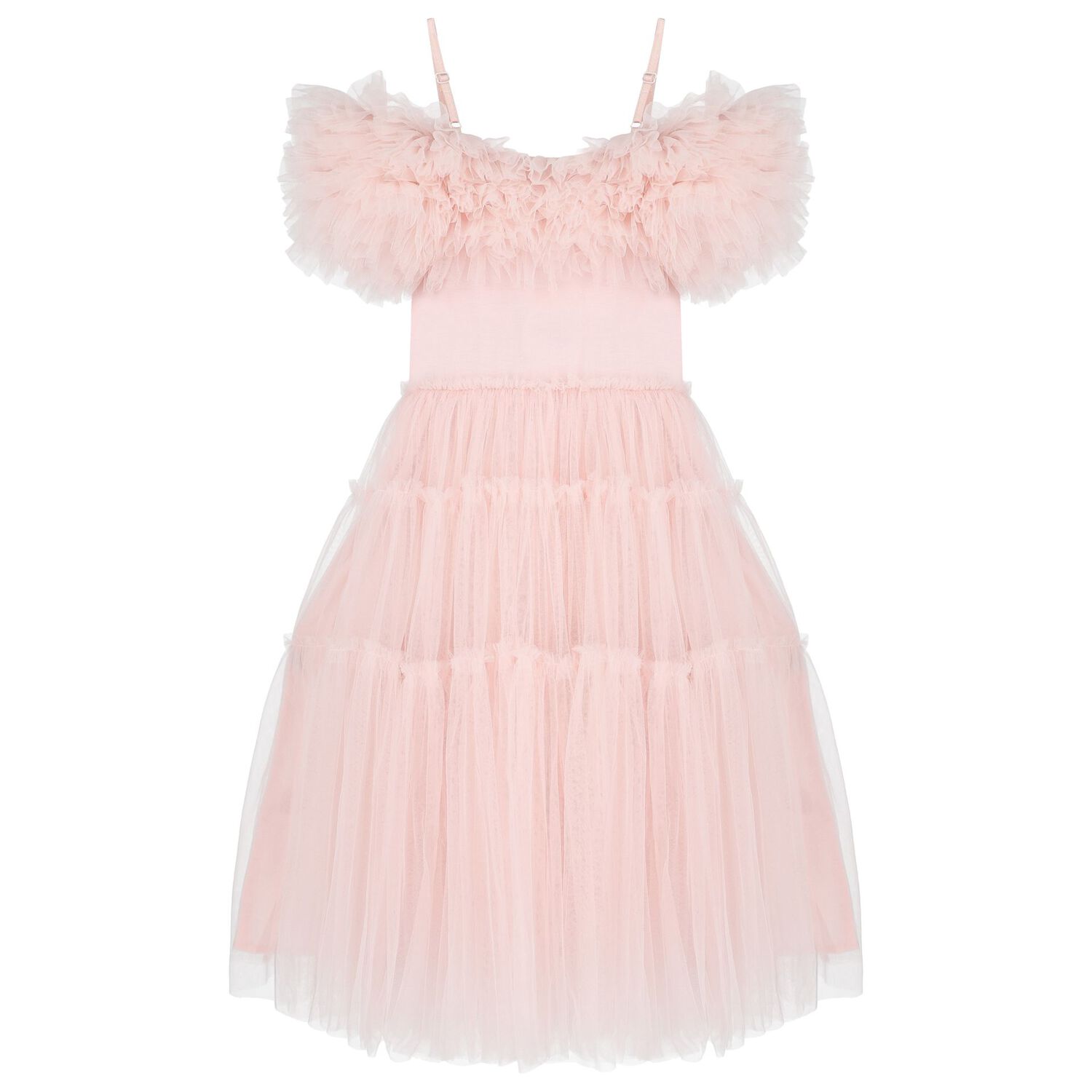Girls Pink Ruffled Tulle Dress, 1, hi-res