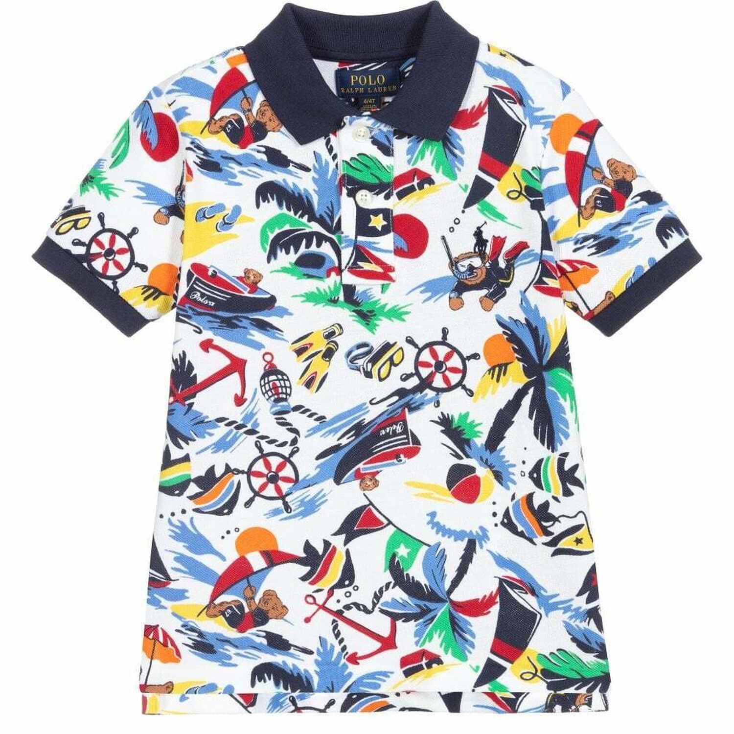 تيشيرت بولو قطن باللون الابيض للاولاد, 1, hi-res