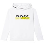 Boys White Logo Hooded Top, 1, hi-res