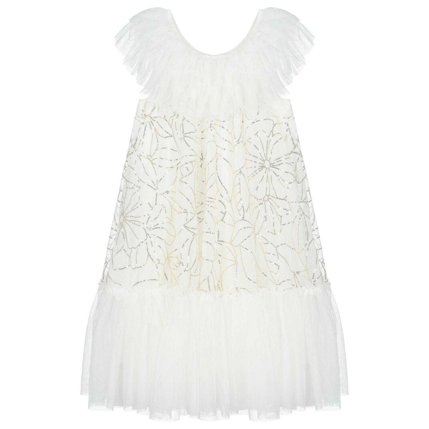 Girls Ivory Tulle Sequin Dress, 1, hi-res image number null