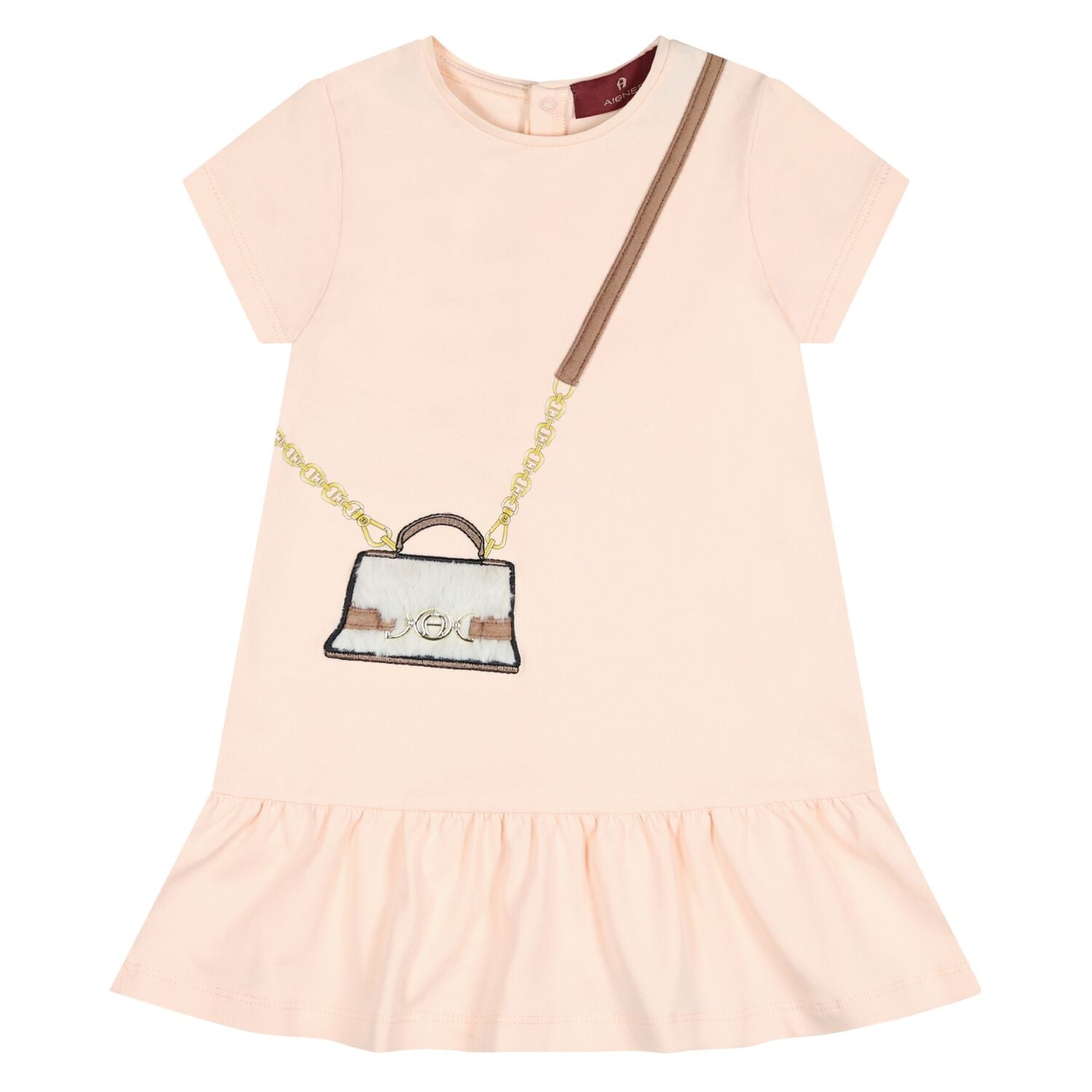 Younger Girls Pink Faux Fur Bag Logo Dress, 1, hi-res