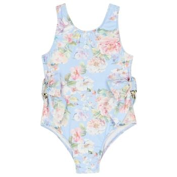 Girls Blue Floral Swimsuit