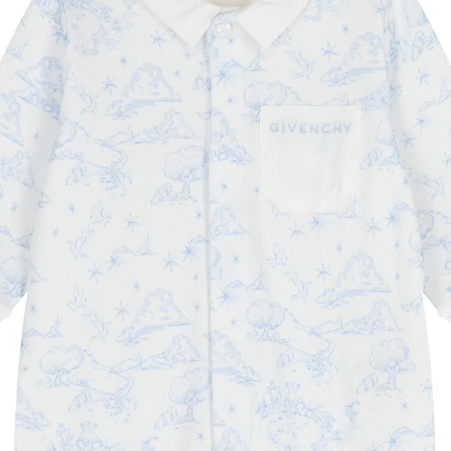 Baby Boys White & Blue Toile De Jouy Babygrow Gift Set, 1, hi-res