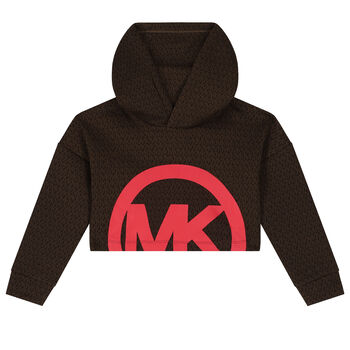 Girls Brown Logo Hooded Top