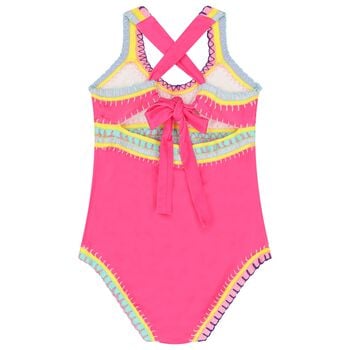 Girls Pink Embroidered Swimsuit