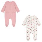 Baby Girls White & Pink Apple Babygrow ( 2-Pack ), 2, hi-res
