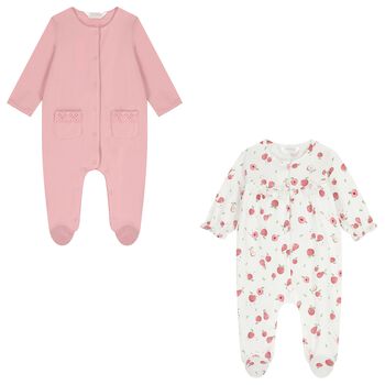 Baby Girls White & Pink Apple Babygrow ( 2-Pack )