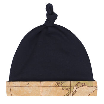 Baby Boys Navy Blue & Beige Logo Hat