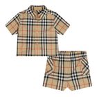 Baby Boys Beige Check Shorts Set, 1, hi-res