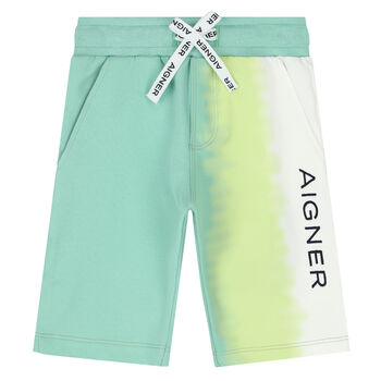 Younger Boys Green & White Logo Shorts