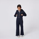 Girls Navy Blue Logo Trousers, 1, hi-res