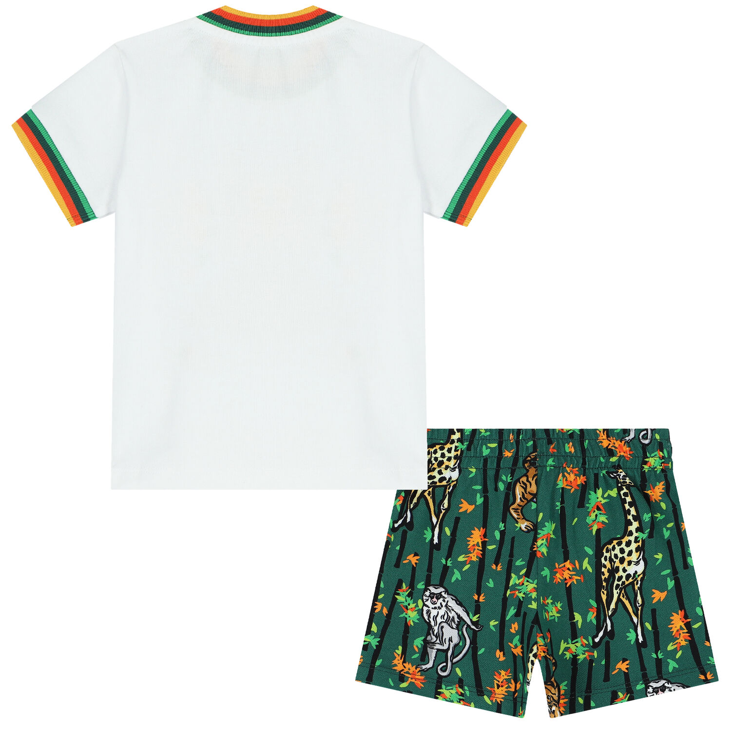 طقم شورت بالشعار باللون الابيض والاخضر للاولاد, 1, hi-res