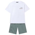 Boys White & Green Shorts Set, 2, hi-res