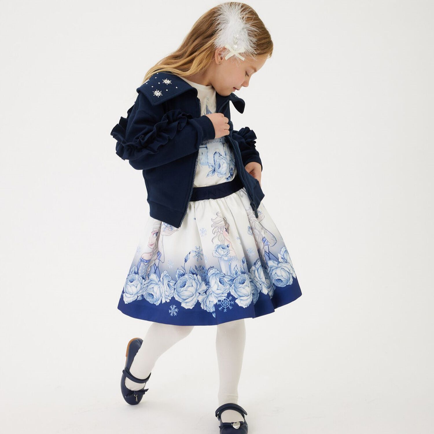 تنورة بنات بشعار إلسا باللون العاجي والكحلي, 1, hi-res image number null