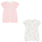 Baby Girls White & Pink Rompers ( 2-Pack ), 2, hi-res