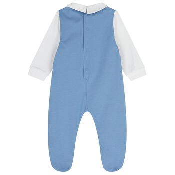 بدلة أطفال بيضاء وزرقاء بنقشة أرنب للأولاد