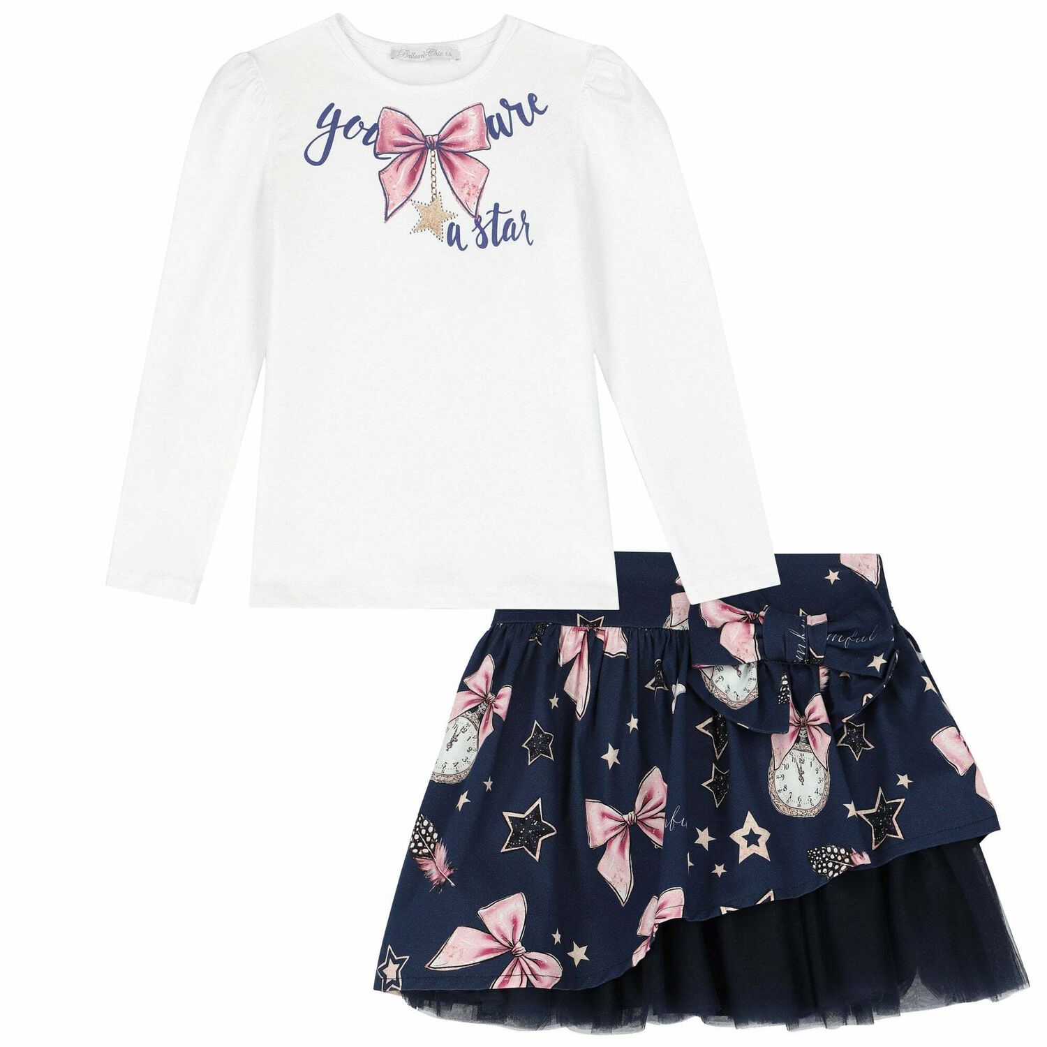 Girls White & Navy Skirt Set, 1, hi-res image number null
