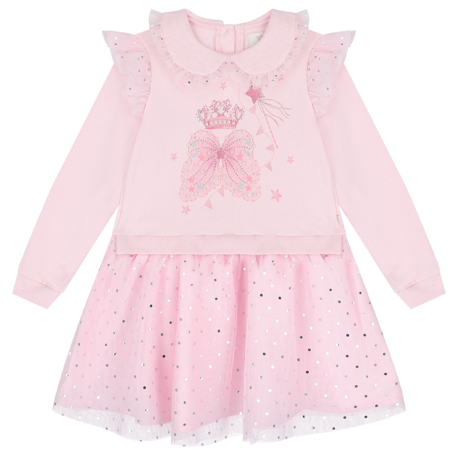 Girls Pink Ruffle Tulle Dress, 2, hi-res