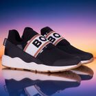 Boys Black Logo Trainers, 1, hi-res