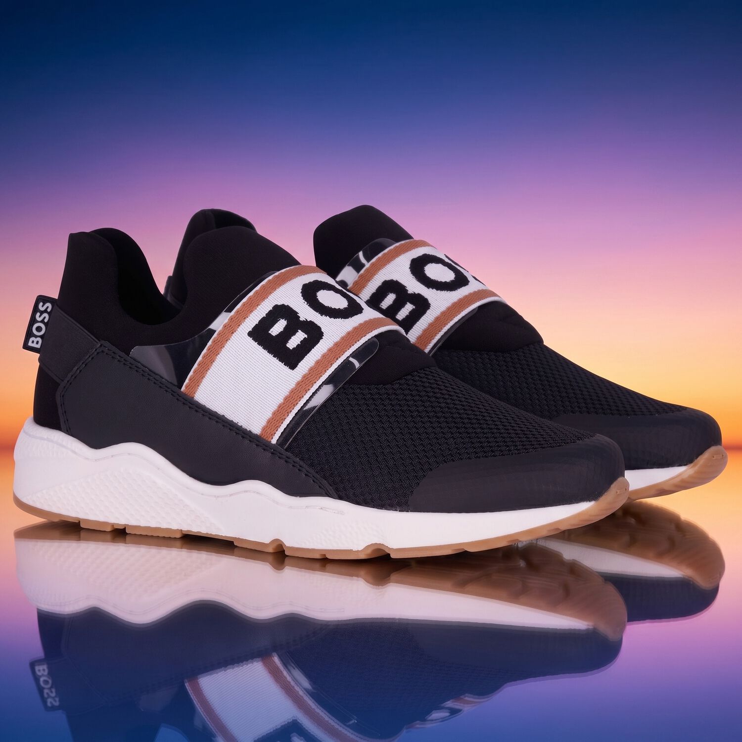 Boys Black Logo Trainers, 1, hi-res