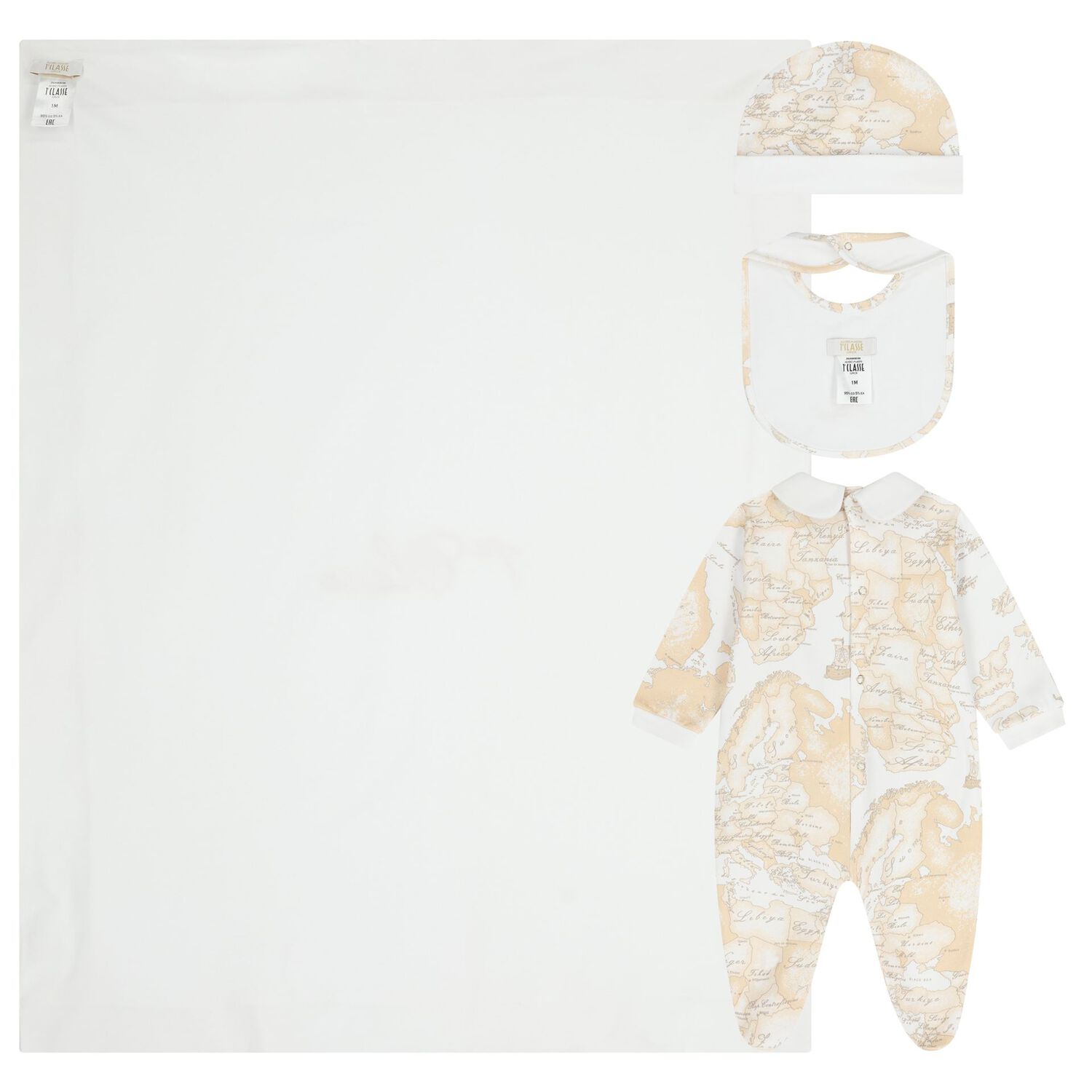 White & Beige Geo Map Babygrow Gift Set , 1, hi-res