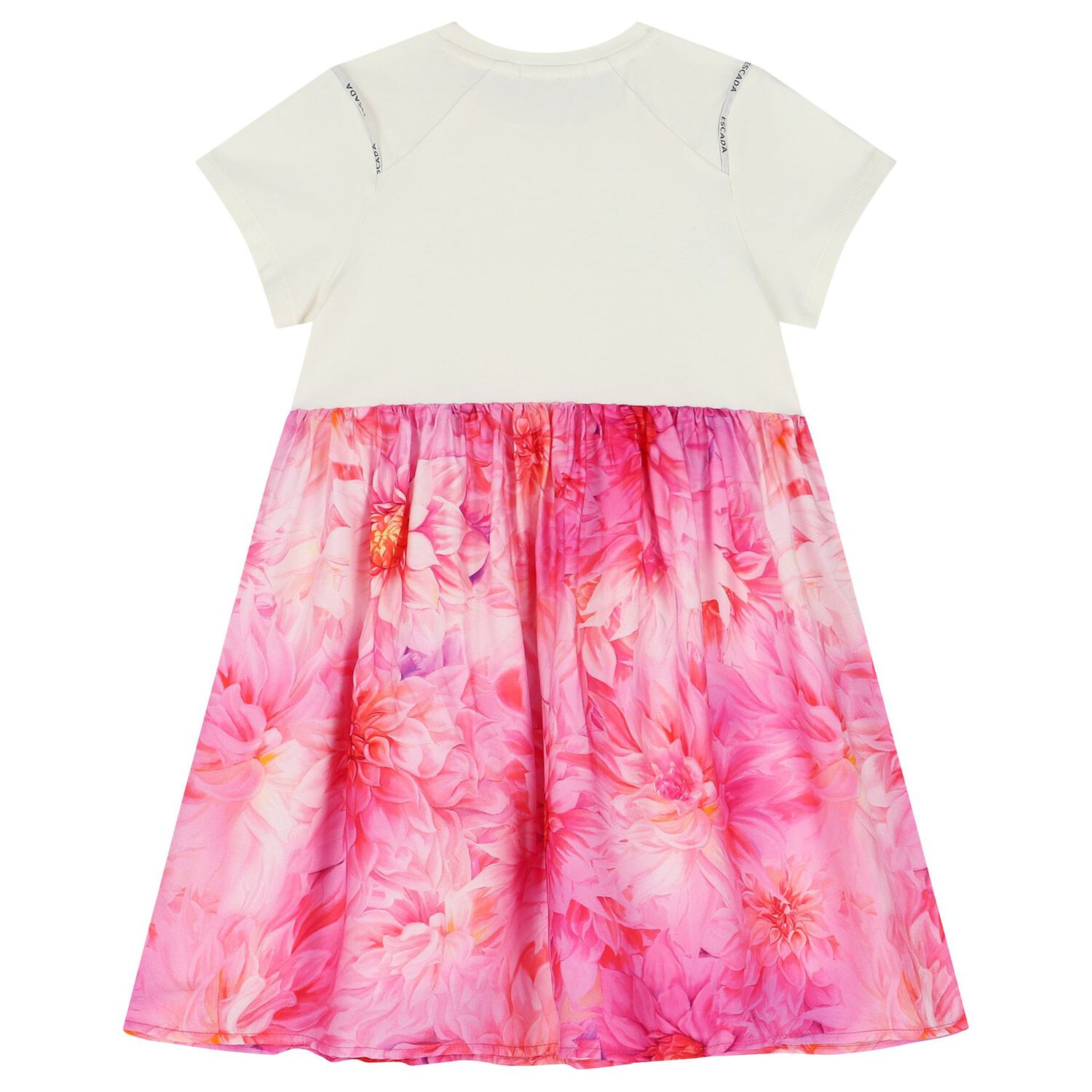 Girls Ivory & Pink Logo Floral Dress, 1, hi-res