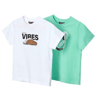 Boys Green & White Printed T-Shirts