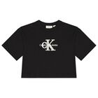 تيشيرت بنات بالشعار باللون الأسود, 1, hi-res