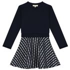 فستان بنات بالشعار باللون الكحلي , 1, hi-res