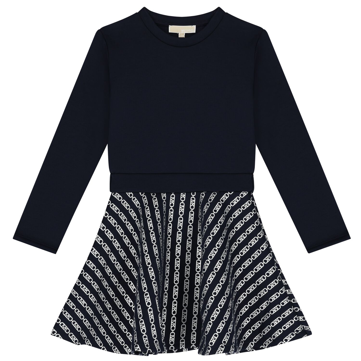 فستان بنات بالشعار باللون الكحلي , 1, hi-res