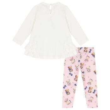 Younger Girls Ivory & Pink Headphones Leggings Set