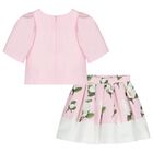 Girls Pink Floral Satin Skirt Set, 1, hi-res