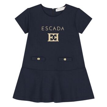 Younger Girls Navy BLue & Gold Logo Dress