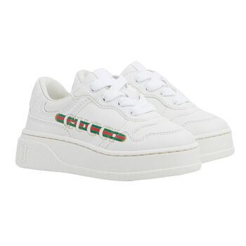 White Web Stripe Logo Trainers