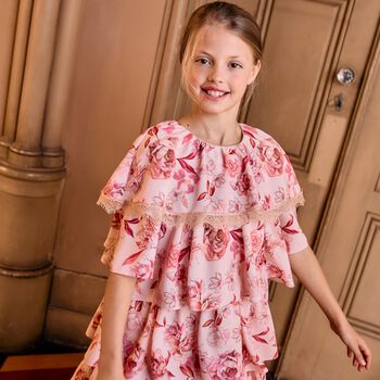 Girls Pink Floral Chiffon Dress