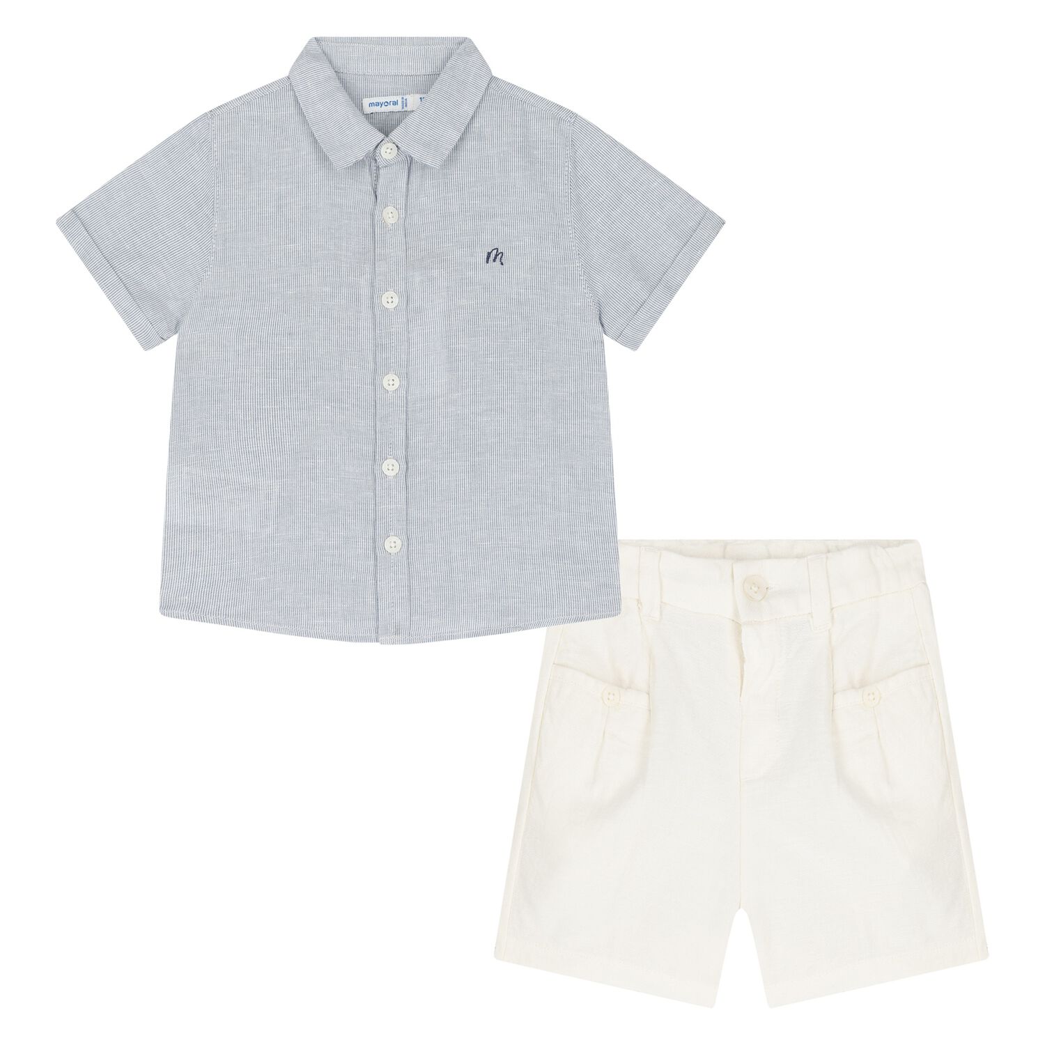 Younger Boys Blue & Ivory Shorts Set, 2, hi-res