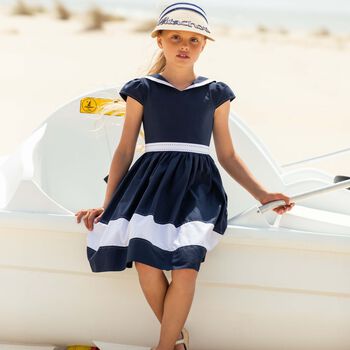Girls Navy Blue & White Dress