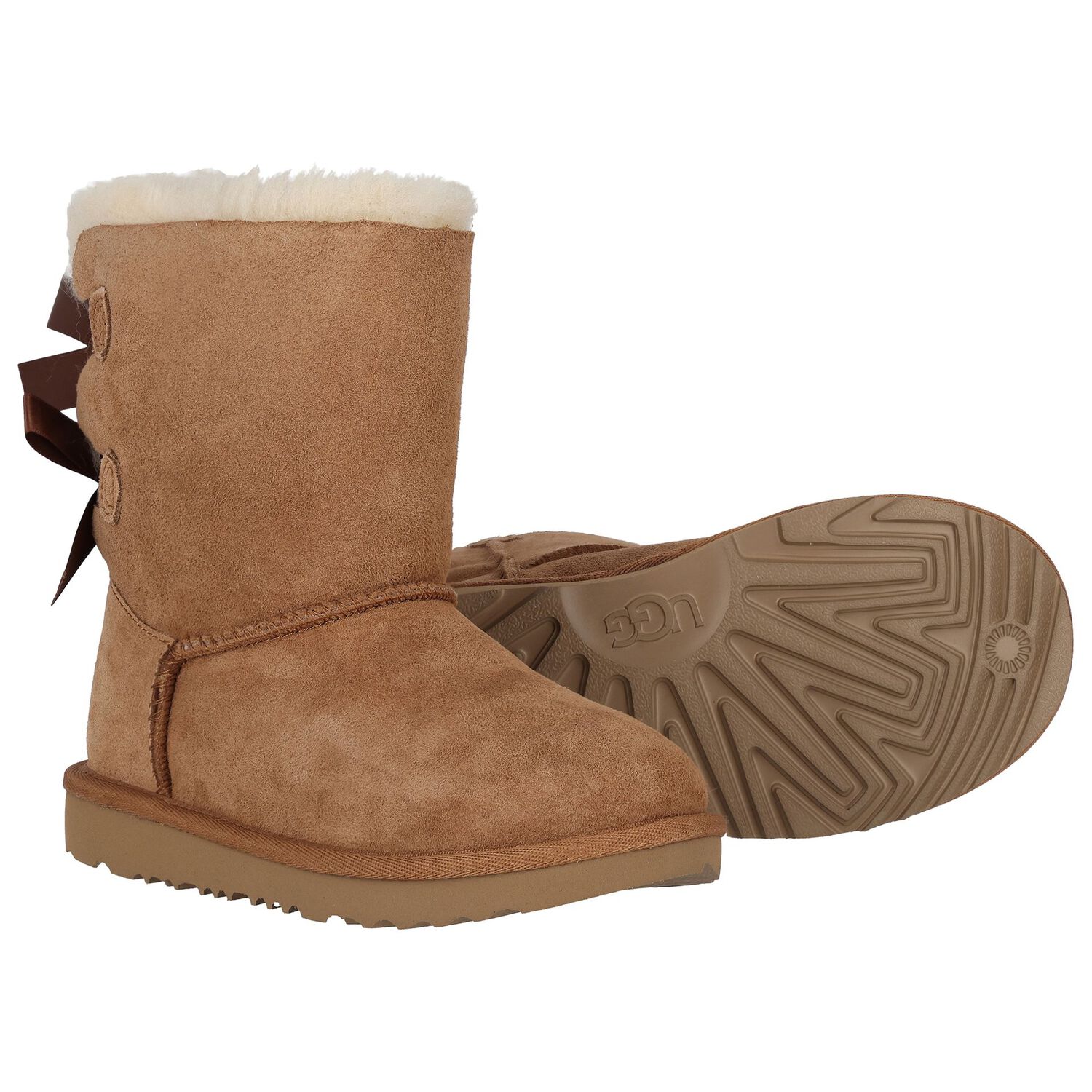 Girls Chestnut Brown Bailey Bow II Suede Boots, 2, hi-res
