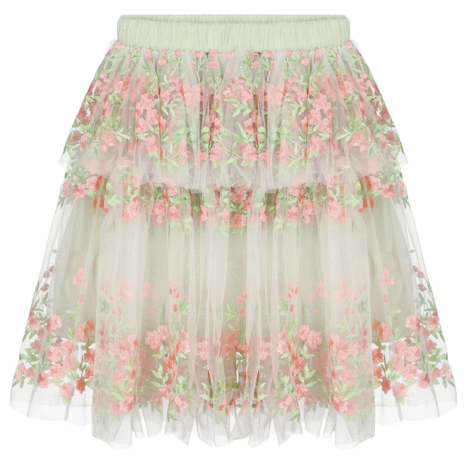 Girls White, Green & Pink Tulle Skirt, 1, hi-res image number null
