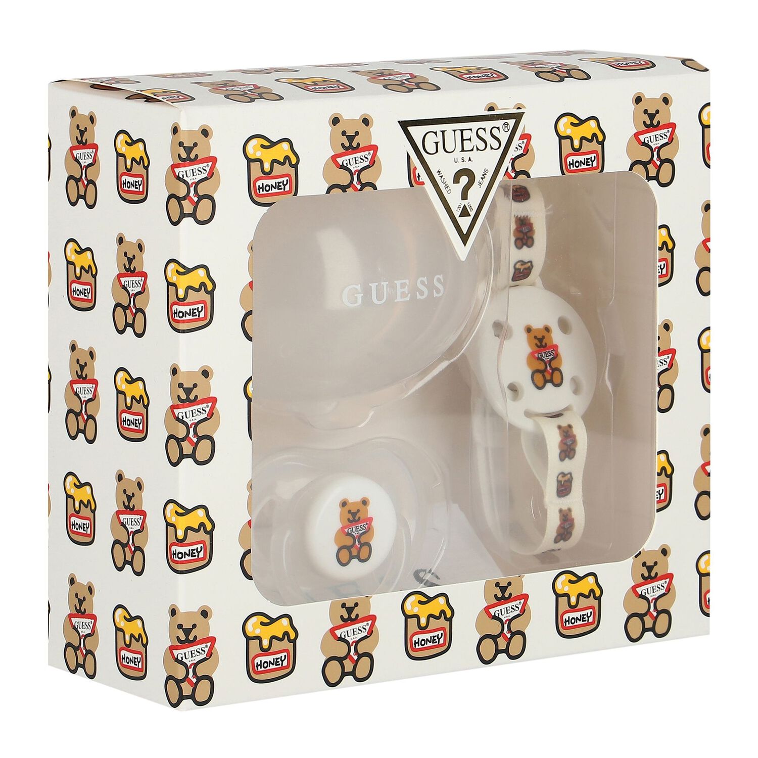 طقم هدية لهاية أطفال بالشعار باللون الأبيض, 3, hi-res